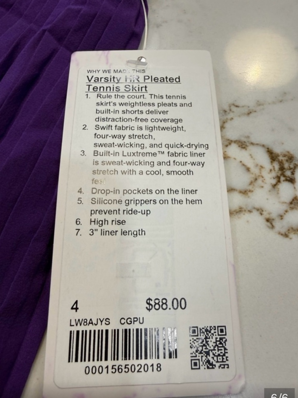 lululemon athletica Purple Varsity HR Pleated Tennis Skirt